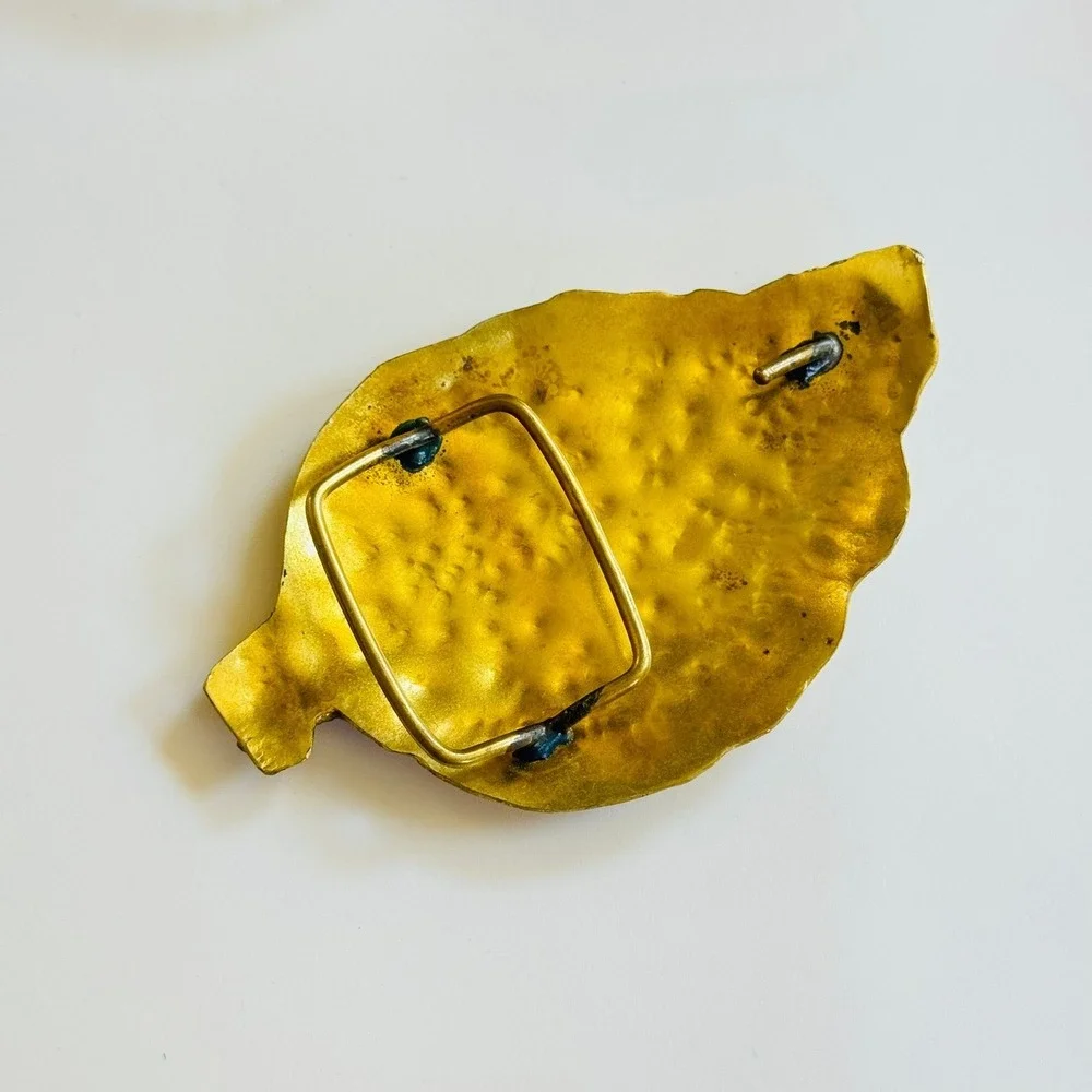 VTG‎ Brass Metal buckle Modernist Brutalist chunky hammered sculptural Rare